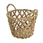 000_Water Hyacinth Round Decorative Storage Basket with Handles-1